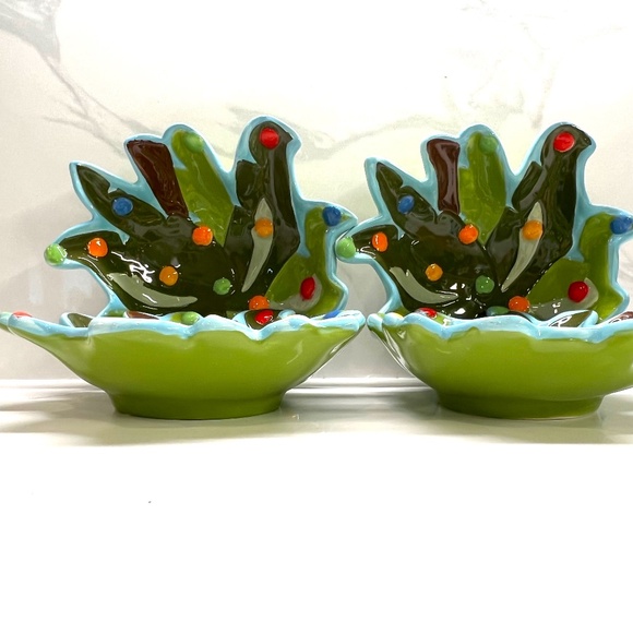 Christmas Brighten the Season Hand Painted Palm Tree set of 4 tidbit bowls NIB. - Picture 5 of 8